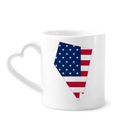 Dıythinker 340 ml Kalp Saplı Nevada Amerika Haritası Yıldızlar Geziler Bayrak Şekilli Kahve Seramik Kupa