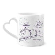 Dıythinker 340 ml Kalp Saplı Noel Kardan Adam Kar Tanesi Ağaç Eskiz Kahve Seramik Kupa