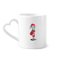 Dıythinker 340 ml Kalp Saplı Noel Noel Baba Horus Şapka Çanta Kahve Seramik Kupa