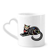 Dıythinker 340 ml Kalp Saplı Oturur Siyah Kedi Kemik Kalp Cadılar Bayramı Korku Atmosfer Kahve Kupaları Seramik Kupa