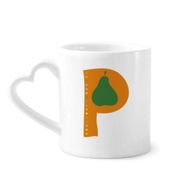 Dıythinker 340 ml Kalp Saplı P Alfabe Armut Meyvesi Sevimli Desenli Kahve Kupaları Seramik Kupa