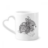 Dıythinker 340 ml Kalp Saplı Paint Rabbits Friend Company Kahve Kupaları Seramik Kupa Seramik Kupa
