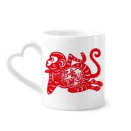 Dıythinker 340 ml Kalp Saplı Papercut Çin Çin Zodyak Maymun Sanatı Kahve Kupaları Seramik Kupa