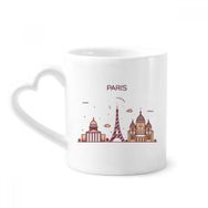 Dıythinker 340 ml Kalp Saplı Paris Fransız Düz Simgesi Desenli Kahve Kupaları Seramik Kupa
