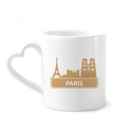 Dıythinker 340 ml Kalp Saplı Paris Fransız Sarı Simgesi Desenli Kahve Kupaları Seramik Kupa