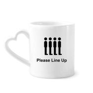 Dıythinker 340 ml Kalp Saplı Please Line Up Siyah Sembollü Kahve Kupaları Seramik Kupa