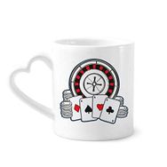 Dıythinker 340 ml Kalp Saplı Poker Chips Döner Tabla İllüstrasyon Kahve Kupaları Seramik Kupa
