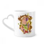 Dıythinker 340 ml Kalp Saplı Religion Budist On Sekiz Arhat Desenli Kahve Kupaları Seramik Kupa