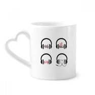 Dıythinker 340 ml Kalp Saplı Renkli Kulaklık Müzik Dinleme Desenli Kahve Kupaları Seramik Kupa