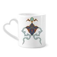 Dıythinker 340 ml Kalp Saplı Renkli Modern Çiçek Yaprağı Paralel Desenli Kahve Kupaları Seramik Kupa