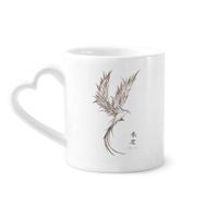 Dıythinker 340 ml Kalp Saplı Rosefinch Eskiz Fuying Resim Kuş Fushicho Kahve Kupaları Seramik Kupa