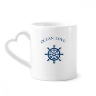 Dıythinker 340 ml Kalp Saplı Rudder Ocean Love Deniz Yelkenli Mavi Kahve Kupaları Seramik Kupa