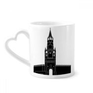Dıythinker 340 ml Kalp Saplı Rusya Moskova Kremlin Desenli Silüet Kahve Kupaları Seramik Kupa