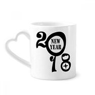 Dıythinker 340 ml Kalp Saplı Siyah 2018 Metin Mutlu Yıllar Kahve Kupaları Seramik Kupa
