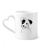 Dıythinker 340 ml Kalp Saplı Siyah Çizgi Film Köpek İllüstrasyon Desenli Kahve Kupaları Seramik Kupa