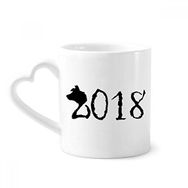 Dıythinker 340 ml Kalp Saplı Siyah Happy New Year Big Dog 2018 Kahve Kupaları Seramik Kupa