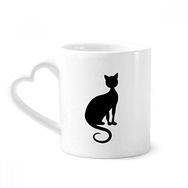 Dıythinker 340 ml Kalp Saplı Siyah Kedi Zarif Figür Hayvan Sanat Silüeti Kahve Kupaları Seramik Kupa