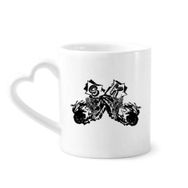 Dıythinker 340 ml Kalp Saplı Siyah Motosiklet Sürücüsü Motosiklet Desenli Kahve Kupaları Seramik Kupa
