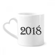 Dıythinker 340 ml Kalp Saplı Slash Font 2018 Happy New Year Kahve Kupaları Seramik Kupa