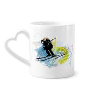 Dıythinker 340 ml Kalp Saplı Spor Sporcular Kayak Spor Suluboya Eskiz Kahve Kupaları Seramik Kupa