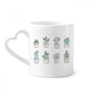 Dıythinker 340 ml Kalp Saplı Succulents Desenli Kaktüs Saksısı Bitki İllüstrasyonu Kahve Kupaları Seramik Kupa