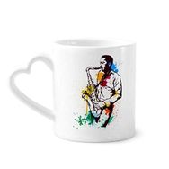 Dıythinker 340 ml Kalp Saplı Suluboya Sokak Adam Rock Müzik Boyama Kahve Kupaları Seramik Kupa