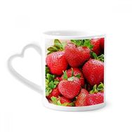 Dıythinker 340 ml Kalp Saplı Taze Çilek Kırmızı Meyve Resimli Kahve Kupaları Seramik Kupa