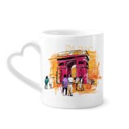 Dıythinker 340 ml Kalp Saplı Triumphal Arch Paris Fransa El Çizimi Kahve Kupaları Çömlekçilik Seramik Kupa