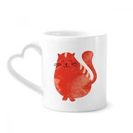 Dıythinker 340 ml Kalp Saplı Turuncu Gülümseyen Şişman Kedi Hayvan Suluboya Kahve Kupaları Seramik Kupa