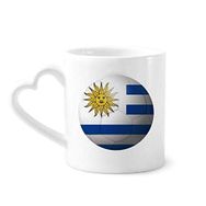 Dıythinker 340 ml Kalp Saplı Uruguay Ulusal Bayrağı Futbol Futbol Kahve Kupaları Seramik Kupa