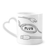 Dıythinker 340 ml Kalp Saplı veri Kablosu Usb Fiş Hattı El Çizimi Kahve Kupaları Seramik Kupa