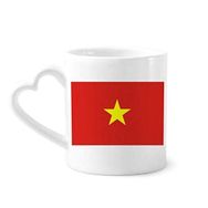 Dıythinker 340 ml Kalp Saplı Vietnam Ulusal Bayrağı Asya Ülke Kahve Kupaları Seramik Kupa