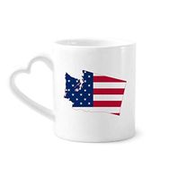Dıythinker 340 ml Kalp Saplı Washington Amerika Haritası Yıldızlar Çizgili Bayrak Kahve Kupaları Seramik Kupa