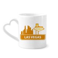 Dıythinker 340 ml Kalp Saplı Welcome To Las vegas Nevada Amerika Kahve Kupaları Seramik Kupa