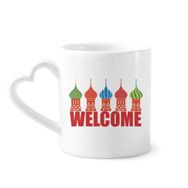 Dıythinker 340 ml Kalp Saplı Welcome To Russia Katedrali Buiding Kahve Kupaları Seramik Kupa