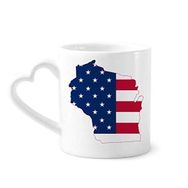 Dıythinker 340 ml Kalp Saplı Wisconsin Amerika Haritası Yıldızlar Çizgili Bayrak Şekilli Kahve Kupaları Seramik Kupa