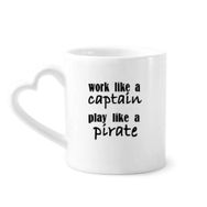 Dıythinker 340 ml Kalp Saplı Work Like Captain Play Like Pirate Kahve Kupaları Seramik Kupa