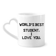 Dıythinker 340 ml Kalp Saplı World Best Student I Love You Öğrenci Alıntı Kahve Kupaları Seramik Kupa