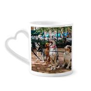 Dıythinker 340 ml Kalp Saplı Yakışıklı Köpekler Evcil Hayvan Resim Kahve Kupaları Seramik Kupa