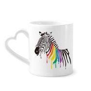 Dıythinker 340 ml Kalp Saplı Zebra Lgbt Gökkuşağı Renkli Desenli Kahve Kupaları Seramik Kupa