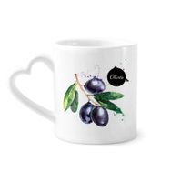 Dıythinker 340 ml Kalp Saplı Zeytin Meyvesi Lezzetli Sağlıklı Suluboya Kahve Kupaları Seramik Kupa
