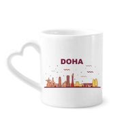 Dıythinker 340 ml Şehir Simgesi İnşaat Doha Seramik Kalp Saplı Kupa