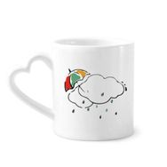 Dıythinker 340 ml Şemsiye Hava Bulut İllüstrasyon Desenli Seramik Kalp Saplı Kupa