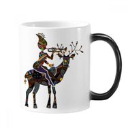 Dıythinker 350 ml Afrika Aborijin Siyah Kadın Geyik Trompet Değişen Renk Kupa