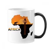 Dıythinker 350 ml Afrika Haritası Savanna Fil Yaban Hayatı Siyah Kadın Değişen Renk Kupa