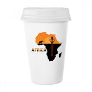 Dıythinker 350 ml Afrika Haritası Savanna Fil Yaban Hayatı Siyah Kadın Klasik Kupa