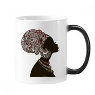 Dıythinker 350 ml Afrika Siyah Kadın Aborijin Başörtüsü Değişen Isıya Duyarlı Değişen Renk Kupa
