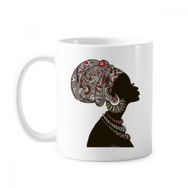 Dıythinker 350 ml Afrika Siyah Kadın Aborijin Başörtüsü Klasik Kupa Beyaz Çömlekçilik Seramik Kupa
