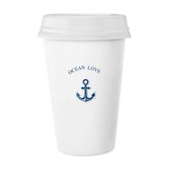 Dıythinker 350 ml Anchor Ocean Love Deniz Yelkenli Mavi Klasik Beyaz Çömlekçilik Seramik Kapaklı Kupa