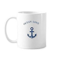 Dıythinker 350 ml Anchor Ocean Love Deniz Yelkenli Mavi Klasik Kupa Beyaz Çömlekçilik Seramik Kupa